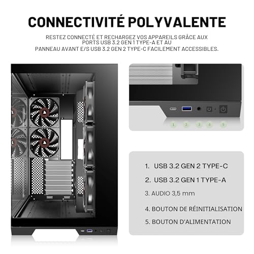 Boîtier d'ordinateur ATX Mid Tower KEDIERS boîtier PC de jeu ventilé - 5