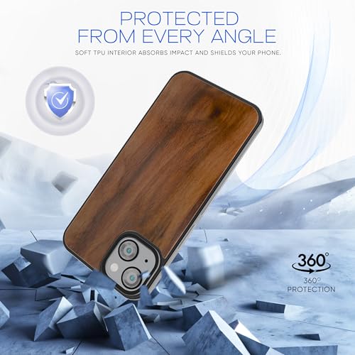 FEJUC Genuine Wood Case for iPhone 15 Plus - Handmade Natural Wooden Cover, Slim & Shockproof, Soft TPU Bumper, Scratch-Resistant, Durable Protection (Walnut) by FEJUC - Image 4