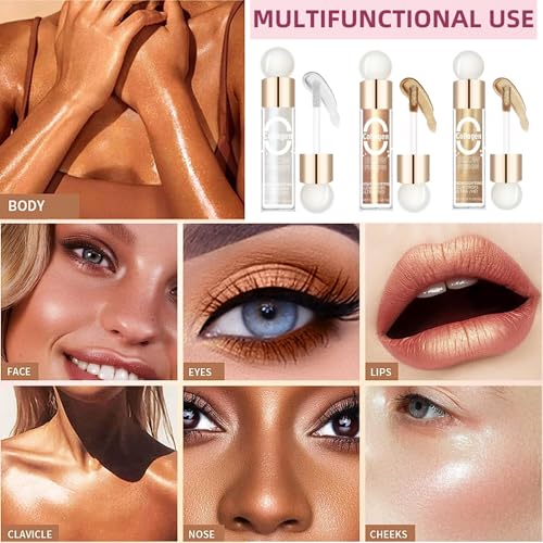TBeautfave Liquid Highlighter Makeup Stick, Liquid Blush Highlighters Makeup Glitter Eyeshadow, Liquid Contour Body Shimmer Finish Long Lasting Natural-Looking Waterproof Face Body Glow Makeup - Image 7