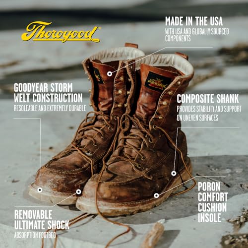 Image of Thorogood American Heritage 8 inch Steel Toe Work Boots for Men - Full-Grain Leather with Moc Toe, Slip-Resistant Wedge Outsole, and Comfort Insole; EH Rated