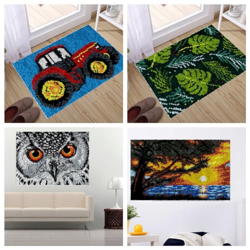 Image of White Snow Christmas Pine Tree Latch Hook Rectangle Rug Kits for Adults Needle Crochet Yarn Kits Embroidery Carpet Hook and Latch Kit Floor Mat Tapestry Christmas Home Decoration 52x38cm(9)