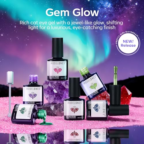 Image of modelones Cat Eye Gel Nail Polish, 6 Colors Glitter Summer Red Pink Purple Green Blue Gel Polish Set with Magnet Sparkle Nail Gel Polish Kit Soak Off Led Nail Art Manicure Salon DIY Gifts