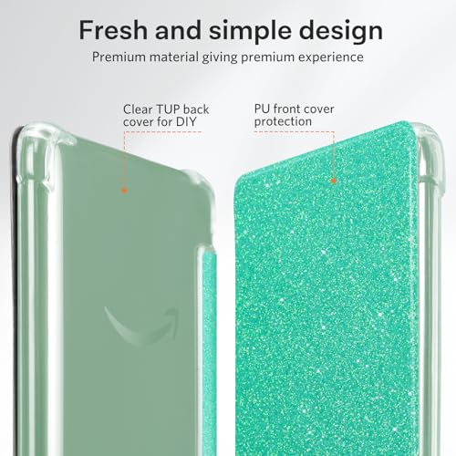 Image of CoBak Case for 6 inch Kindle 11th Gen (2024 and 2022 Release) - Ultra Slim Transparent Clear TPU Back Shell Protective Cover with Auto Wake /Sleep for Kindle 11th Generation 2024 Release, Glitter SageGreen