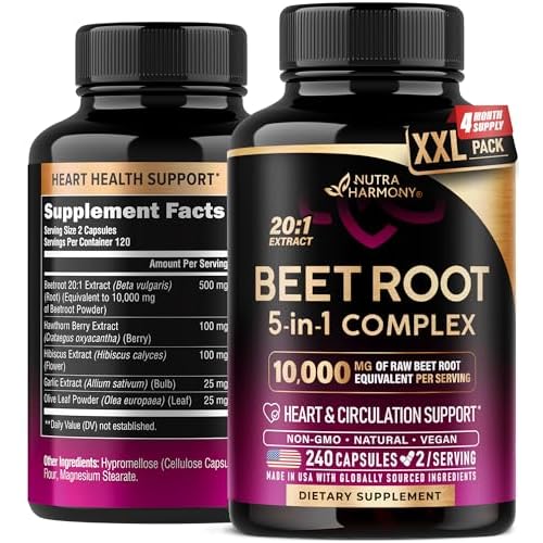 Beet Root Capsules - Healthy Blood Pressure Support Supplement** for Heart & Circulation Support - with Hawthorn Berry, Hibiscus & Garlic - Nitric Oxide for Energy - Made in USA, 240 Capsule
