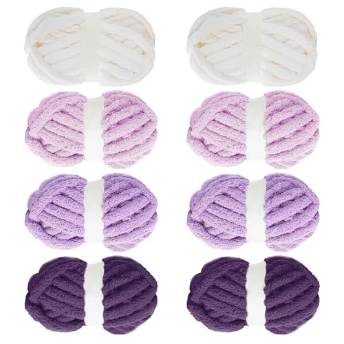MABOZOO Assorted Chunky Yarn for Hand Knitting 8 Pack Fluffy Jumbo Chenille Yarn Soft Plush Yarn Bulky Giant Thick Fuzzy Yarn for Arm Knitting Purple Multi (31.7 yds 8 oz Each Skein)