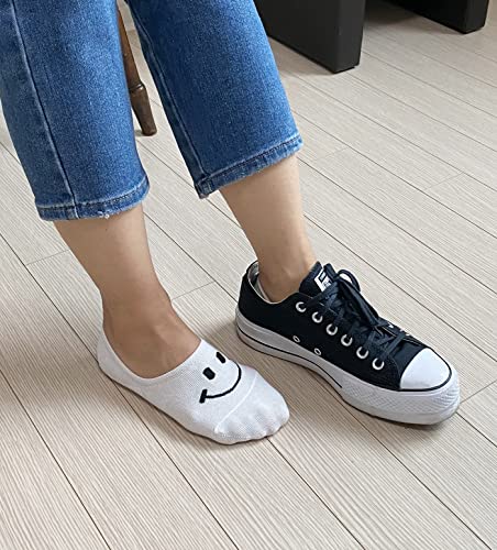 Image of Happy Face Positive Smile Fun Design No Show Liner Low Cut Thin Cotton Sneakers Socks for Women 3P Set