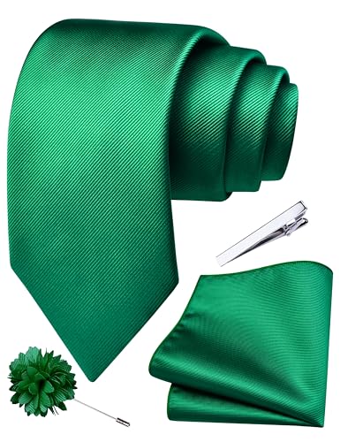 Image of Branduce 3.15 inch（8cm） Solid Formal Tie and Pocket Square Plain Necktie Lapel Pin and Tie Clip Set for Men