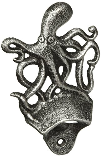 Hampton Nautical Antique Silver Cast Iron Wall Mounted Octopus Bottle Opener #TOP3