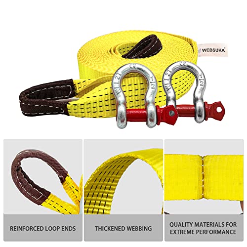 Image of Heavy Duty Tow Straps Recovery Kit, 2 inch x 26ft Recovery Strap with 12000 lbs Break Strength, Heavy Duty Tow Rope D-Ring Shackles for Towing Vehicles, Boats(Yellow)