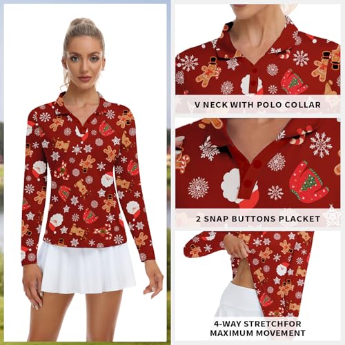 Image of Soneven Womens Golf Shirts Moisture Wicking V Neck Long Sleeve Polo Shirts Collared Tops