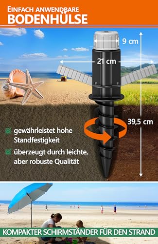 4smile Sonnenschirm Strand SunnyJoy 3-IN-1-SET, Fb. Blau - Strandschirm Ø 180 cm + Bodenhülse + Schutzhülle - Strandschirm windfest stabil, Sonnenschirm mit UV-Schutz 50+ 4