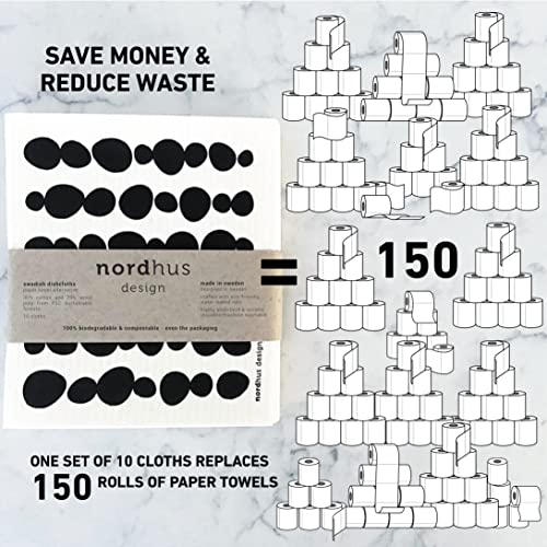 Nordhus Design Swedish Dishcloths For Kitchen - Black & White - Reusable And Replace Dish Sponges And Dish Rags – Made In Sweden, Biodegradable, Zero Waste Quick Drying Cellulose Cleaning Cloths. #TOP2