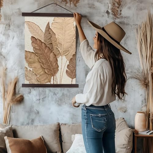 Image of Artmag Magnetic Poster Hanger Frame, 32x24 32x40 32x48 Light Wood Wooden Magnet Canvas Artwork Print Poster Hangers Frames Hanging Kit (Walnut, 32 inch)