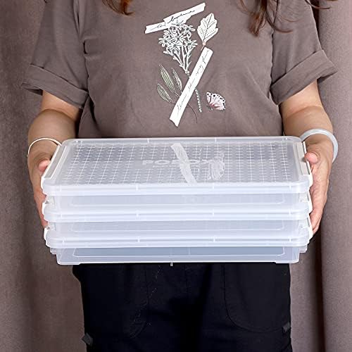 BSTKEY 4 Pack A4 Plus File Box Stationery Storage Case, Stackable Transparent Portable Project Case with Lid, 1 Deck Storage Bag Organizer