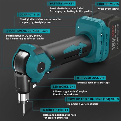 image for MOBNCET Palm Nailer Cordless Auto Hammer Compatible with Ma-kita 20V/1