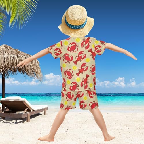 Image of visesunny Funny Boy's 2 Pieces Shirt and Short Set Casual Shirts Short Sleeve Beach Shorts Summer Outfits for 3-10 Years Kids