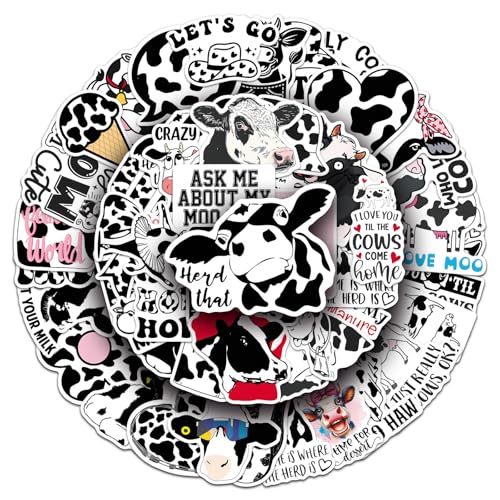 50 Pcs Fun Cow Stickers - Waterproof Cartoon Cow Creative Decor Decals for Laptops Luggage Skateboards DIY(cow-50)