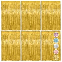 Vaktop 6 Stück Lametta Vorhang Gold, Glitzervorhang Lametta, Glitzer Party Vorhang, Folien Fransen Hintergrund fur Party Deko Geburtstagsdeko Hochzeit Festivals Bühnendekor (1m x 2m)