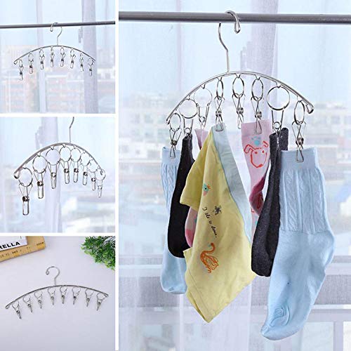 Cenyouful Stainless Steel Laundry Drying Rack Windproof Clothes Hanger With 8 Clips For Drying Socks,Drying Towels, Cloth Diapers, Bras, Baby Clothes,Underwear,Hat, Socks Gloves (Set Of 2) #TOP1
