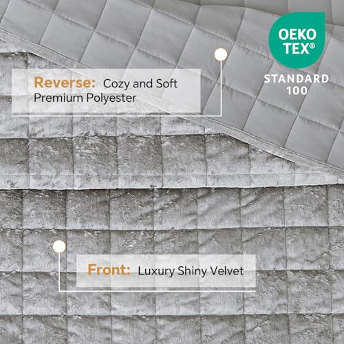 BEDELITE Velvet Quilt Set Queen Size - Luxury Velvet Comforter Bedding Set 3 Pieces, Soft Cozy Light Grey Oversized Bedspread Coverlet for All Seasons with 2 Pillow Shams