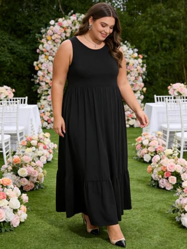 Image of Moon Wood Women's Plus Size Sleeveless Summer Dress Crewneck Tank Casual Flowy Maxi Dress with Pockets Vacation Outfits