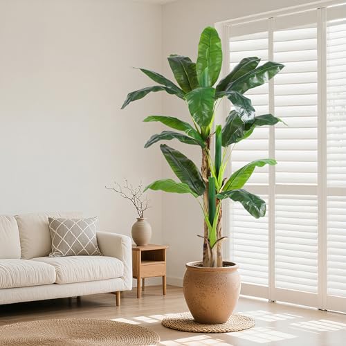 Image of 6ft Extra Tall Artificial Banana Tree, Fake Banana Leaf Plant with 17 Faux Banana Leaves, Perfect for Home Indoor Outdoor Patio Office Tropical Decor