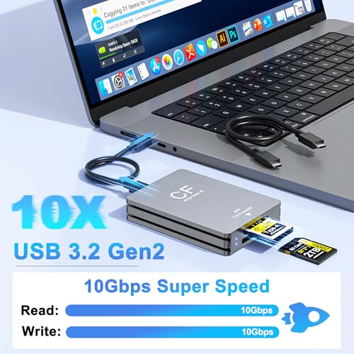 Image of CFexpress Type A and SD Dual-Slot Card Reader, USB 3.2 Gen 2 10Gbps Type A CFexpress Adapter with USB C to USB C /USB A Cable, CFexpress Type A Card Reader for Windows /Mac /Linux /Android