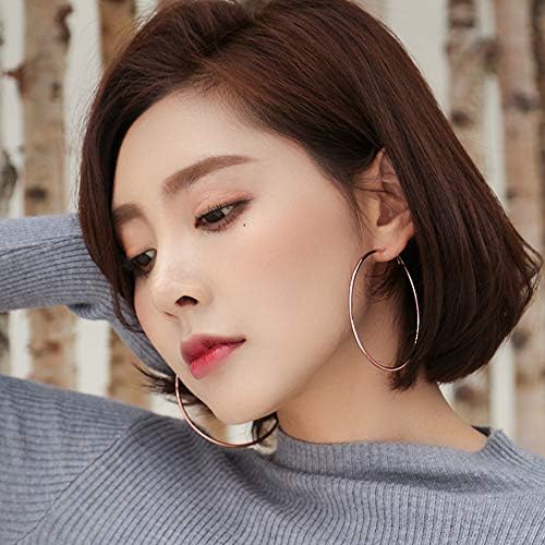Deyanse Silver Hoop Earring Sets for Women, 925 Sterling Silver Round Circle Huggie Hinged Hoop Earring, Diameter 50mm Allergy Free Large Big Womens Hoop Earring Set, 3 Color: Silver/Gold/Rose Gold