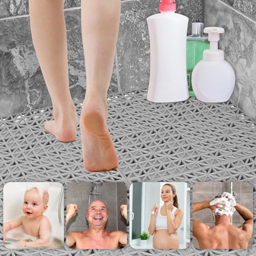 Image of ToLanbbt Modular Interlocking Cushion 24P 11.8 inch x 11.8 inch Interlocking Rubber Floor Drain Holes Non-Slip Splicing Drainage Mats for Deck, Shower, Kitchen, Drain Pool, Sauna Bath, Indoor Outdoor (Grey)