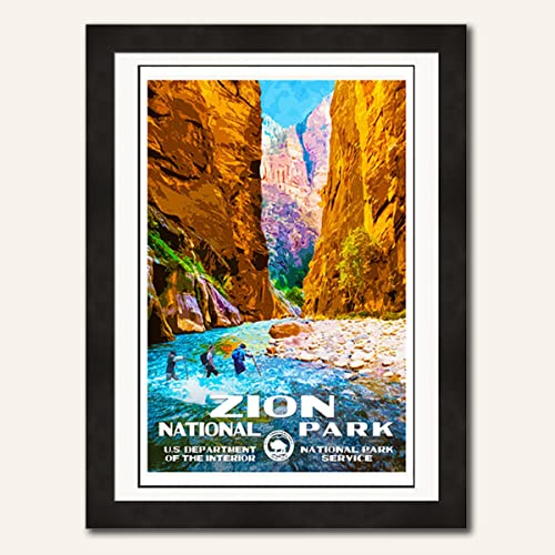 National Park Posters - Zion National Park - Wall Decor for Home and Office - “The Narrows” Original Vintage Design by Rob Decker - 100% Recycled Material - Unframed - 13 x 19