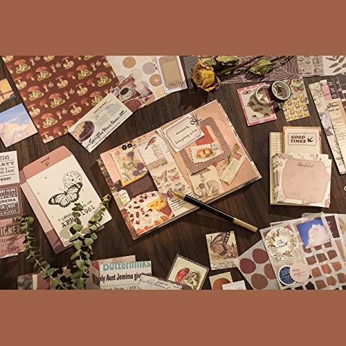 Image of emmoolife 348 Pcs Scrapbooking Supplies Kit, Vintage Aesthetic Scrapbook Kit for Bullet Junk Journal, Stationery, A6 Grid Notebook, DIY Journaling Supplies, Birthday Craft Gift for Teen Girl Women