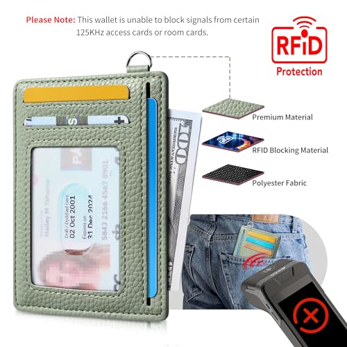 Image of Mayski Slim Wallet, Credit Card Holder for Women, Minimalist Front Pocket RFID Blocking Card Cases, Small Wallet Women Men(Litchi Green)