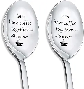 Couples Gifts Coffee Spoons Set Coffee Lovers Gifts for Wife Husband Anniversary Christmas Birthday Gifts for Girlfriend Boyfriend - Let's Have Coffee Together Forever Spoon