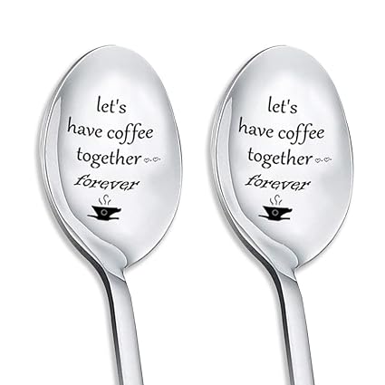 Couples Gifts Coffee Spoons Set Coffee Lovers Gifts for Wife Husband Anniversary Christmas Birthday Gifts for Girlfriend Boyfriend - Let's Have Coffee Together Forever Spoon