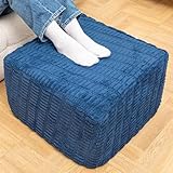 Beawelkomjo Round Plush Ottoman Pouf Stuffed– Fluffy Ottoman Foot Rest with Modern Foam Filler 20" x 14" Cozy Floor Pouf for Living Room & Bedroom (Navy Blue)
