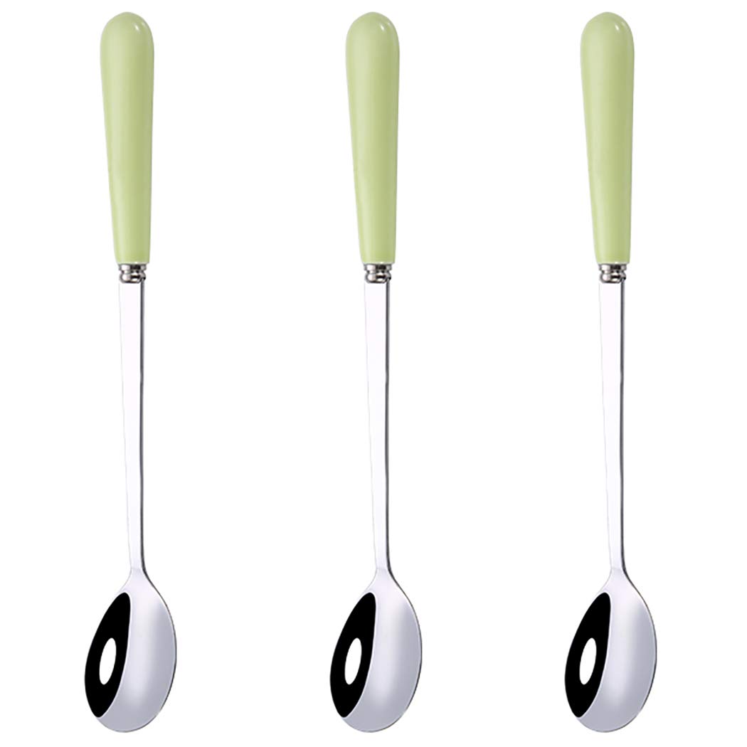 Goeielewe 3PCS Mixing Spoons for Coffee, Dessert, Ice Cream, Milkshake, Stainless Steel Iced Teaspoon with Ceramic Handle Tablespoons Espresso Cocktail Stirring Spoons, 6.8-Inch (Green)