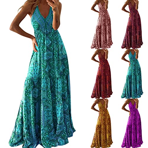 Générique Robe Longue Femme Ete Robe de Plage à Bretelles Boheme Maxi Robe de Soirée Élegante Cocktail Chic Boho Casual sans Manches Robe