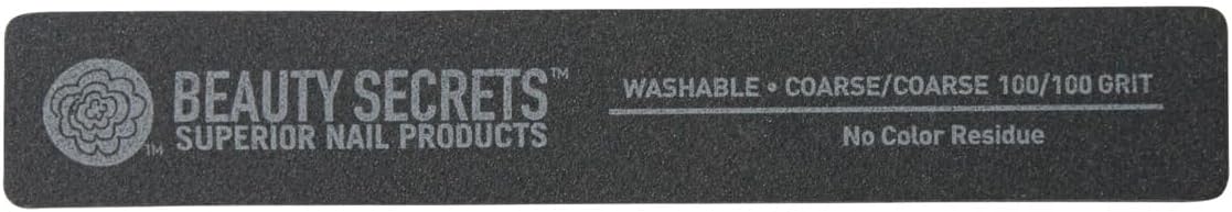 Beauty Secrets Black Rectangular Cushion Nail File, 100/100 Grit, Twosided Medium