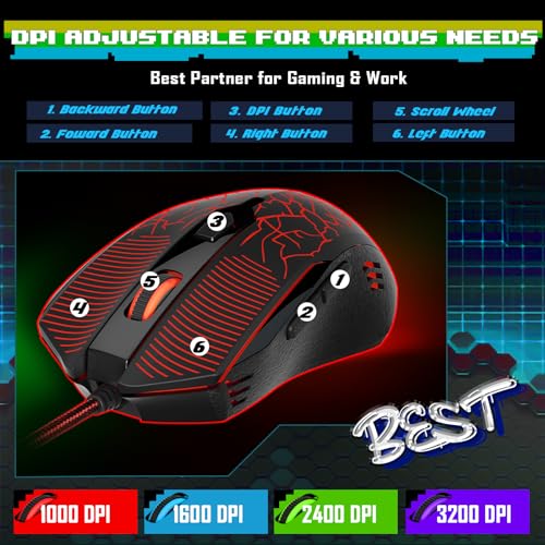 Redragon Gaming Keyboard and Mouse, RGB Gaming Keyboard and 3200 DPI Mouse Combo with 26-Key Anti-Ghosting, Plug & Play to PC, Laptop, Windows, S107【Newest】 - Image 4