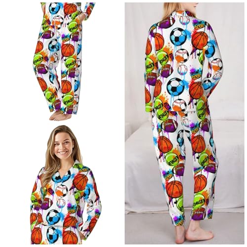 Image of Women'S Long Sleeve Pajama Set Soft Loungewear Button-Down Top & Elastic Waist Pants S- 2XL