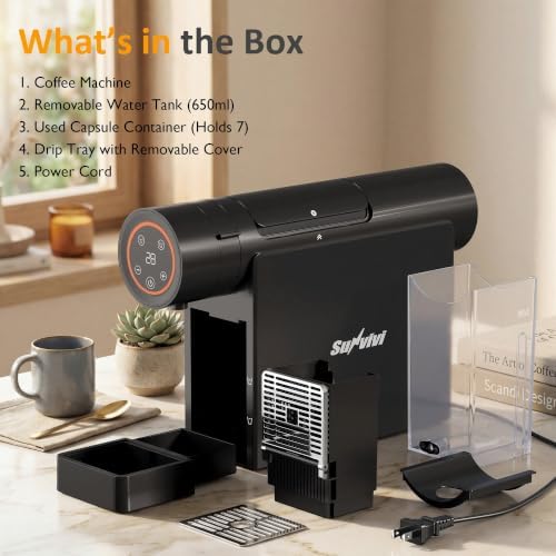 RoyalCraft Espresso Pod Machine for Home, Capsule Coffee Maker for NS Original Pods, 20 Bar Single Serve Mini Pod Maker with 22oz Removable Water Tank, Adjustable Cup Tray for Home & Office, Black — view 7