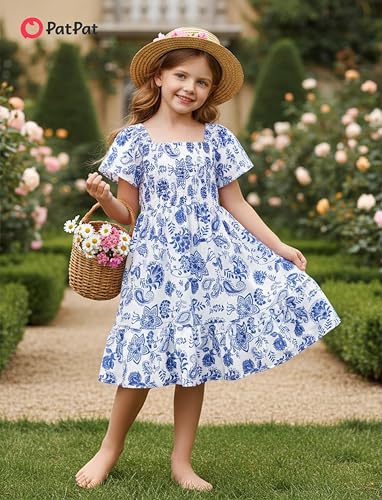 Image of PATPAT Family Matching Outfits Mommy and Me Dresses Floral Dress & T-Shirts | Mommy and Me Easter Dresses, Puff Sleeve Floral Sundress, Cotton Blend T-shirts, Couples Party Wedding Vacation Outfits