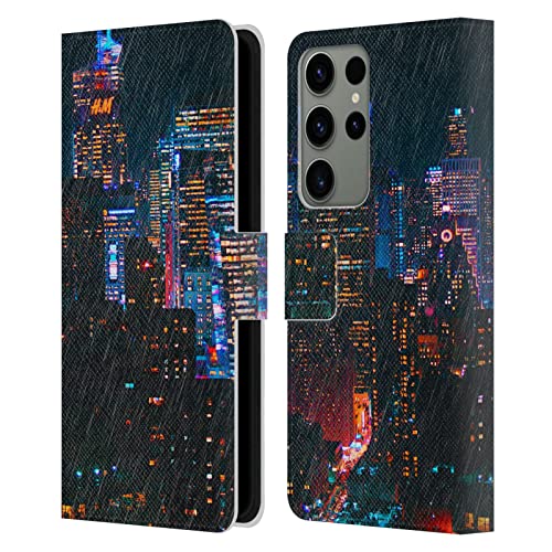 Funda de cuero tipo libro con diseño de calles lluviosas para Samsung Galaxy S23 Ultra 5G