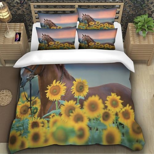 Housse de couette tournesol 3D King 220x240 parure de lit microfibre douce avec fermeture - 5