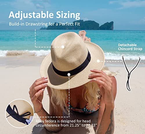 Image of Joywant Womens Straw Fedora Beach Sun Hat, Packable Wide Brim Panama Hat for Women UV UPF50+ Summer Hat