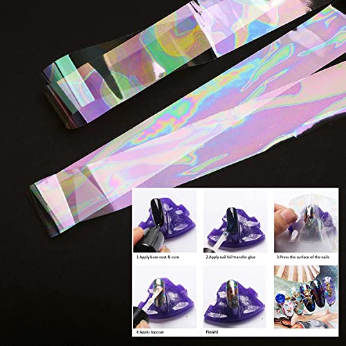 Silpecwee 10 Rolls Neon Nail Foil For Long Acrylic Nails Holographic Nail Transfer Foil Transparent Broken Glass Holo Nail Art Foil Nail Design Stickers Fingernails Nail Accessories #TOP5