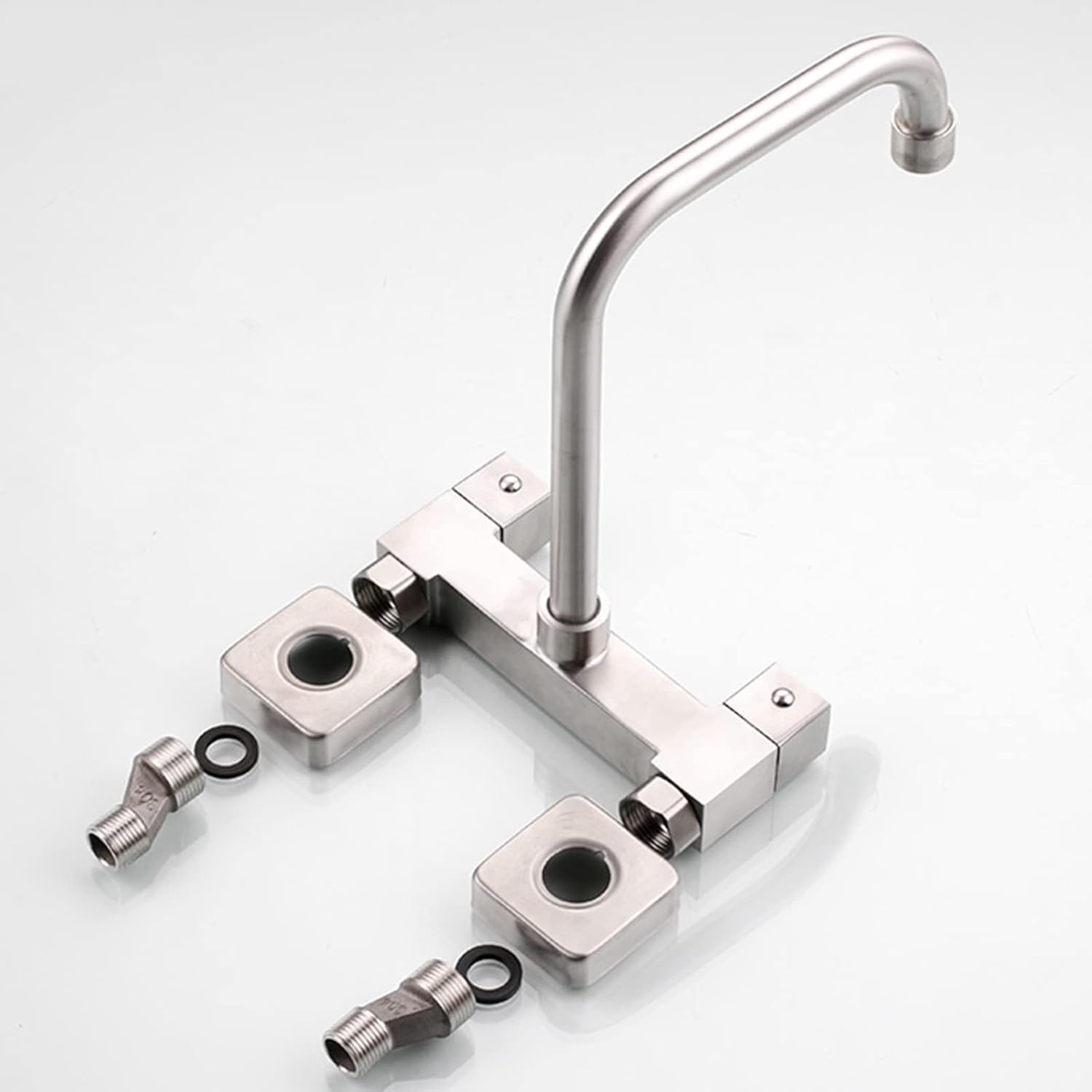 壁掛けキッチンシンクタップブラックステンレス鋼スイベルデュアルホール壁掛けキッチンミキサータップ-B キッチンシンク用蛇口 壁掛け式 ステンレス製  壁掛け式蛇口 スプレーガン付き 壁掛けキッチンシンクタップキッチン蛇口スプレーガン付き温水および冷水スイベル ... キッチン ミキサー タップ ウォール マウント ステンレス鋼 つや消しシンク シンクの蛇口 スイベル 温水と冷水 ダブルホール キッ