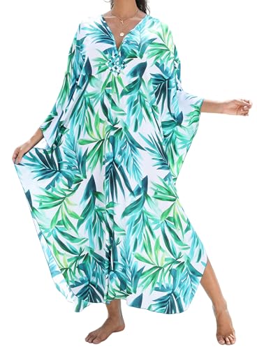 Image of Yanziliu Kaftan Dress for Women,Plus Size Hawaiian Batwing Sleeve Beach Cover Up Summer Swimsuit Dresses