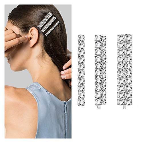 CZ Diamond Hair Pins for Women,3 Pcs Rhinestone Hair Clips Barrette,Sliver Dainty Crystal Bling Bobby Pins Hair Jewelry for Women Fashion