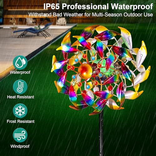 Image of Solar Wind Spinners for Yard and Garden - 360 Metal Large Wind Sculptures Outdoor Clearance Kinetic Windmills with 4 Layer Jeweled Blades for Patio, Lawn Garden Decoration - 54Inch